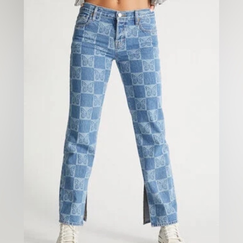 PacSun Eco Butterfly Checkerboard Low Rise Straight Leg Jeans size 26